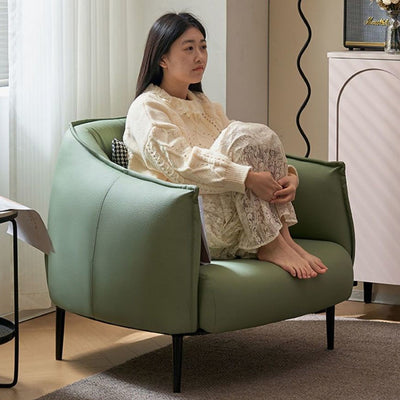 Modern Luxury Cat Scratch Resistant Leather Oil Wax Leather Wood Carbon Steel Semi-Enclosed Square Accent Chair With Backrest For Living Room