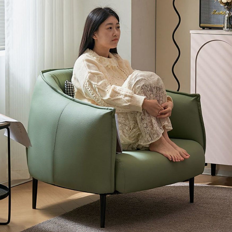 Modern Luxury Cat Scratch Resistant Leather Oil Wax Leather Wood Carbon Steel Semi-Enclosed Square Accent Chair With Backrest For Living Room