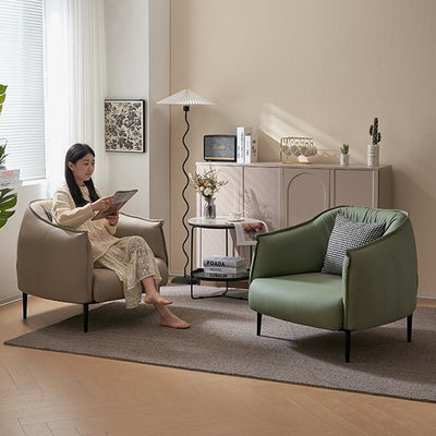 Modern Luxury Cat Scratch Resistant Leather Oil Wax Leather Wood Carbon Steel Semi-Enclosed Square Accent Chair With Backrest For Living Room