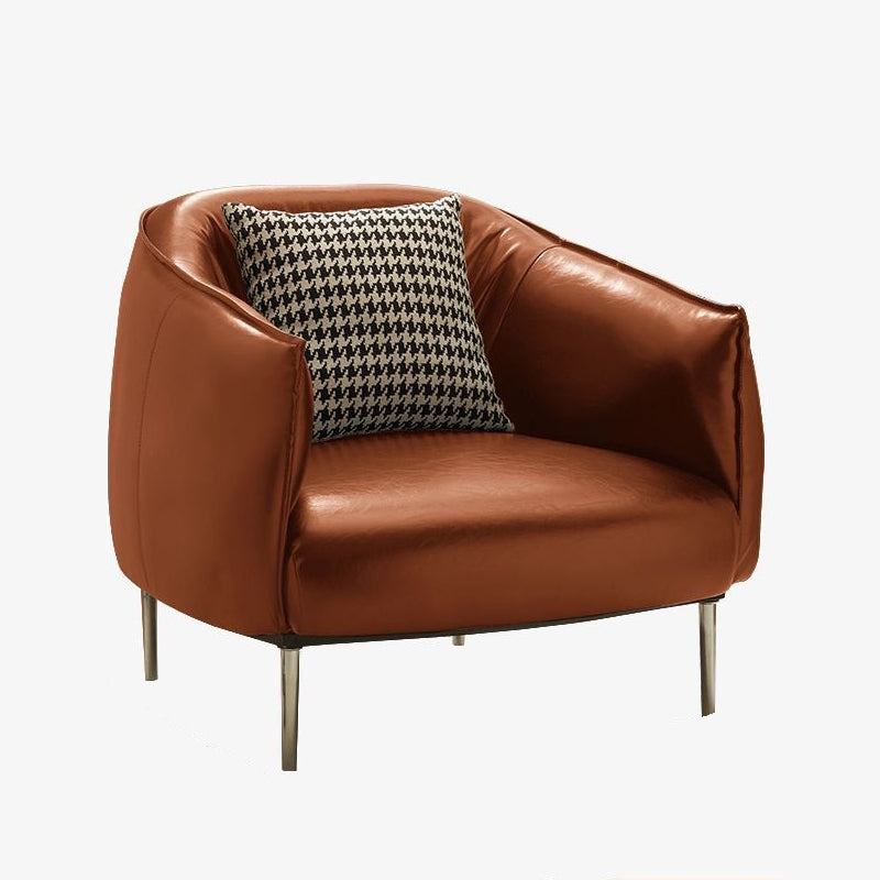 Modern Luxury Cat Scratch Resistant Leather Oil Wax Leather Wood Carbon Steel Semi-Enclosed Square Accent Chair With Backrest For Living Room