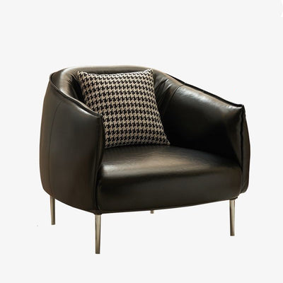 Modern Luxury Cat Scratch Resistant Leather Oil Wax Leather Wood Carbon Steel Semi-Enclosed Square Accent Chair With Backrest For Living Room