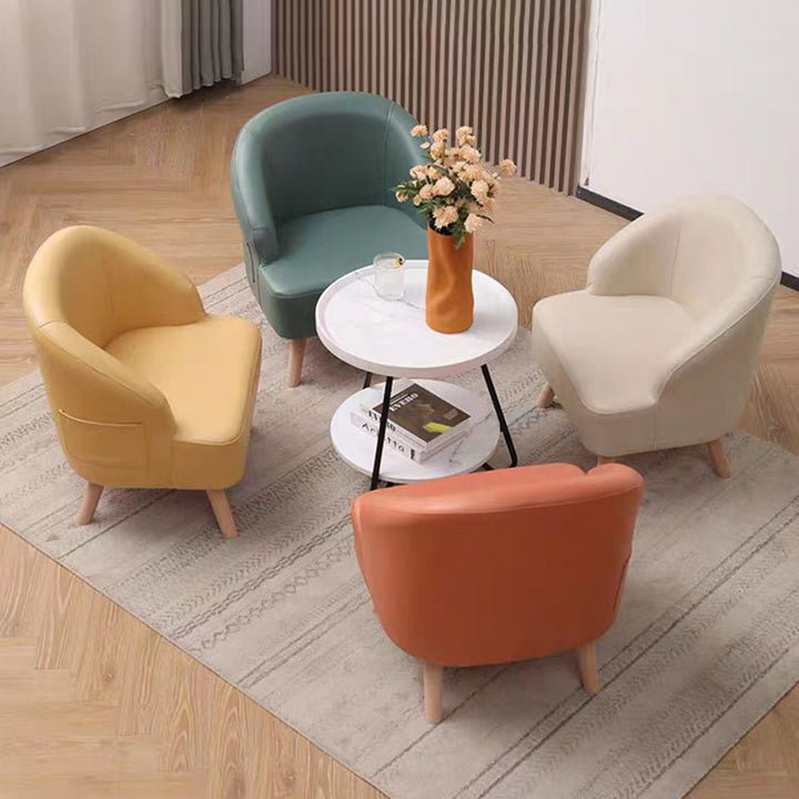 Chaise d'accent cylindrique semi-fermée en bois massif avec dossier, en tissu technique scandinave contemporain, pour salon 