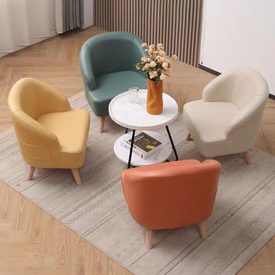 Contemporary Scandinavian Tech Fabric Solid Wood Semi-Enclosed Cylindrical Accent Chair With Backrest For Living Room