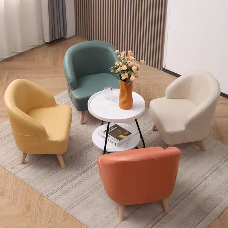 Contemporary Scandinavian Tech Fabric Solid Wood Semi-Enclosed Cylindrical Accent Chair With Backrest For Living Room