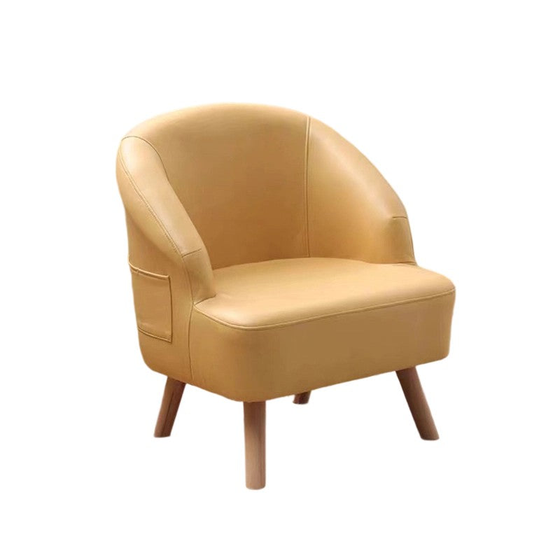 Contemporary Scandinavian Tech Fabric Solid Wood Semi-Enclosed Cylindrical Accent Chair With Backrest For Living Room