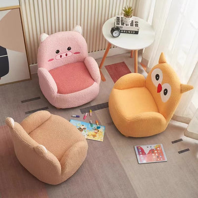Modern Art Deco Lambswool Solid Wood Cartoon Animal Rounded Square Accent Chair With Backrest Armrests For Living Room
