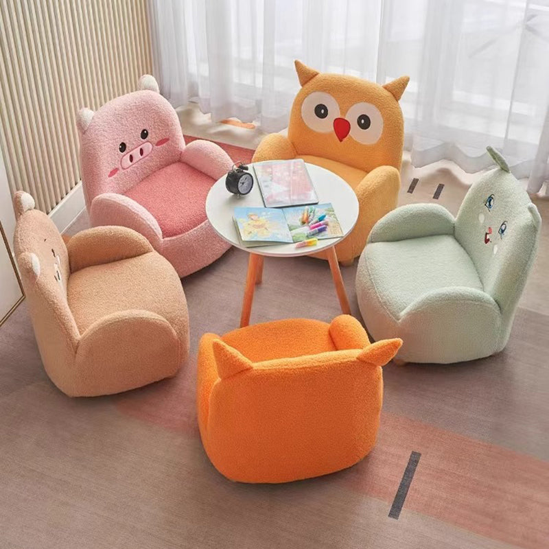 Modern Art Deco Lambswool Solid Wood Cartoon Animal Rounded Square Accent Chair With Backrest Armrests For Living Room