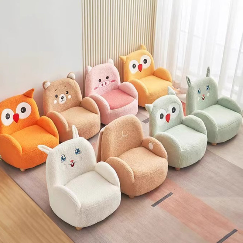 Modern Art Deco Lambswool Solid Wood Cartoon Animal Rounded Square Accent Chair With Backrest Armrests For Living Room