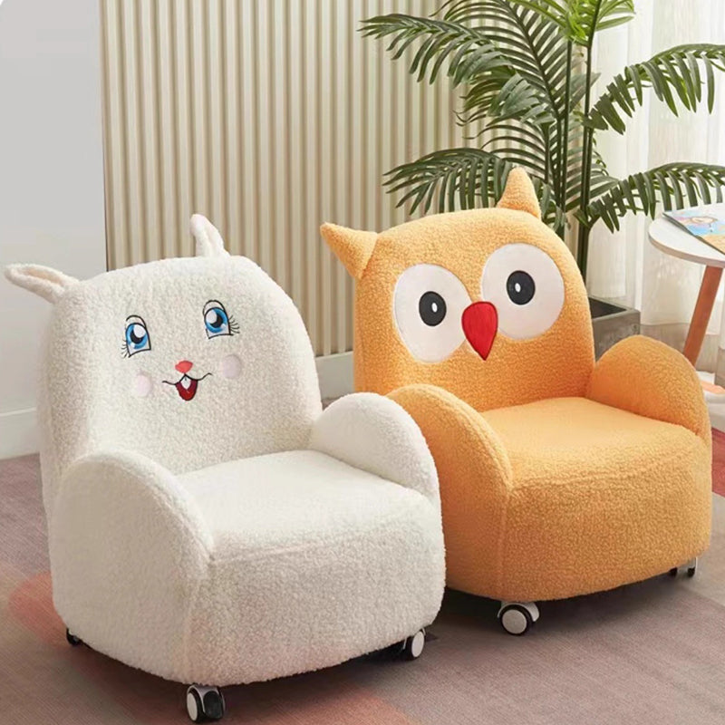 Modern Art Deco Lambswool Solid Wood Cartoon Animal Rounded Square Accent Chair With Backrest Armrests For Living Room
