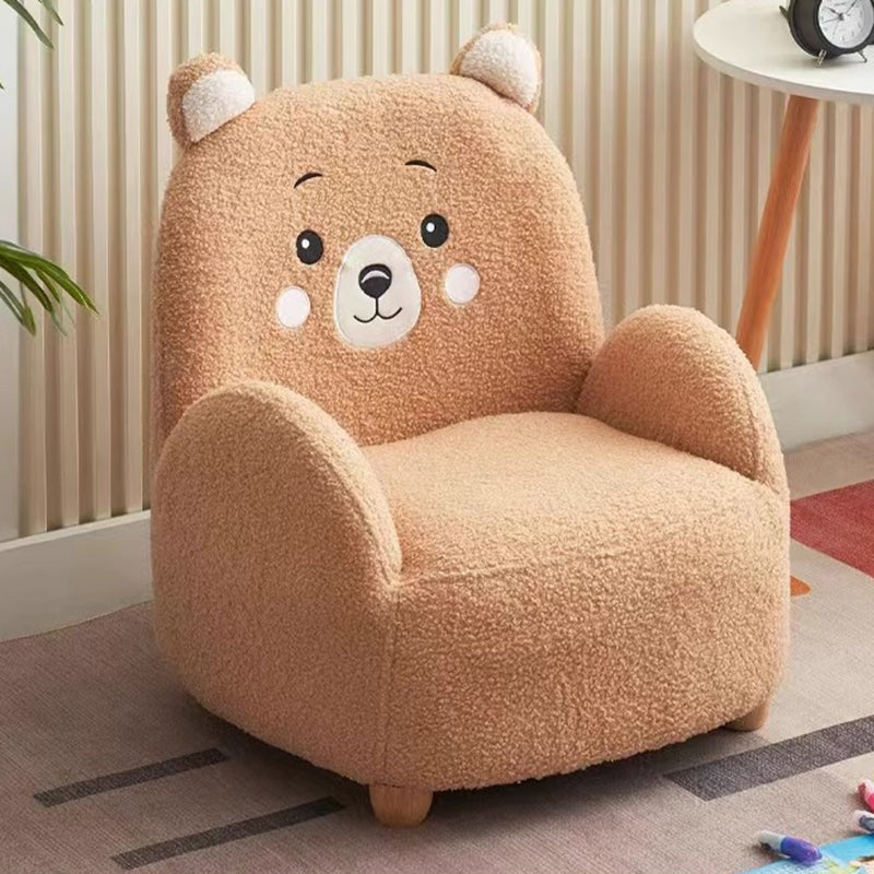 Moderner Art-Déco-Akzentstuhl mit Sherpa-Stoff, massivem Holz, Cartoon-Tierdesign und abgerundet-quadratischer Form mit Rückenlehne und Armlehnen für das Wohnzimmer 