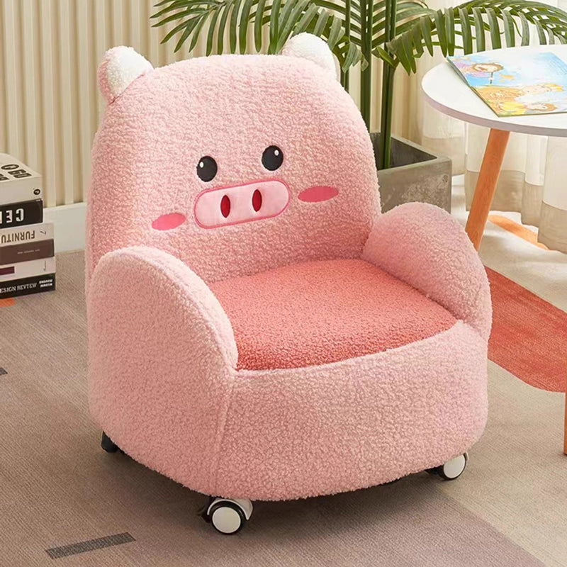 Modern Art Deco Lambswool Solid Wood Cartoon Animal Rounded Square Accent Chair With Backrest Armrests For Living Room