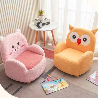 Modern Art Deco Lambswool Solid Wood Cartoon Animal Rounded Square Accent Chair With Backrest Armrests For Living Room