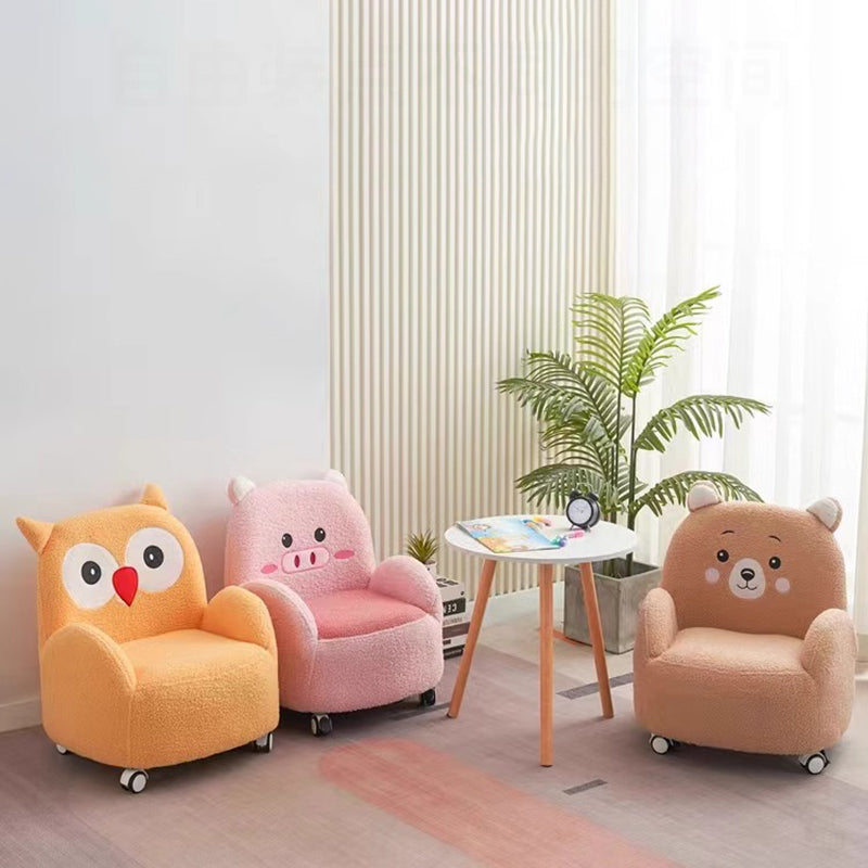 Moderner Art-Déco-Akzentstuhl mit Sherpa-Stoff, massivem Holz, Cartoon-Tierdesign und abgerundet-quadratischer Form mit Rückenlehne und Armlehnen für das Wohnzimmer 
