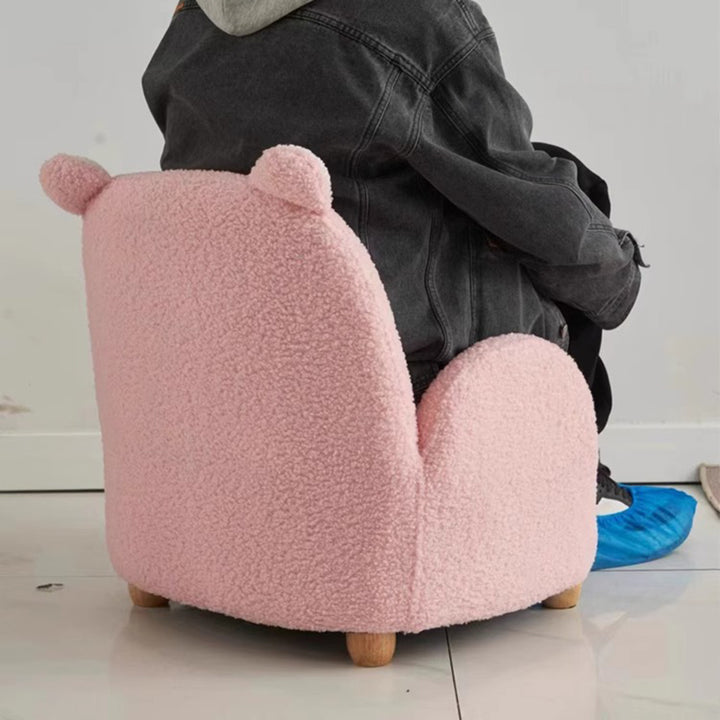 Moderner Art-Déco-Akzentstuhl mit Sherpa-Stoff, massivem Holz, Cartoon-Tierdesign und abgerundet-quadratischer Form mit Rückenlehne und Armlehnen für das Wohnzimmer 