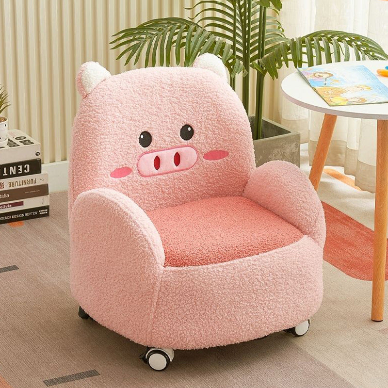Modern Art Deco Lambswool Solid Wood Cartoon Animal Rounded Square Accent Chair With Backrest Armrests For Living Room