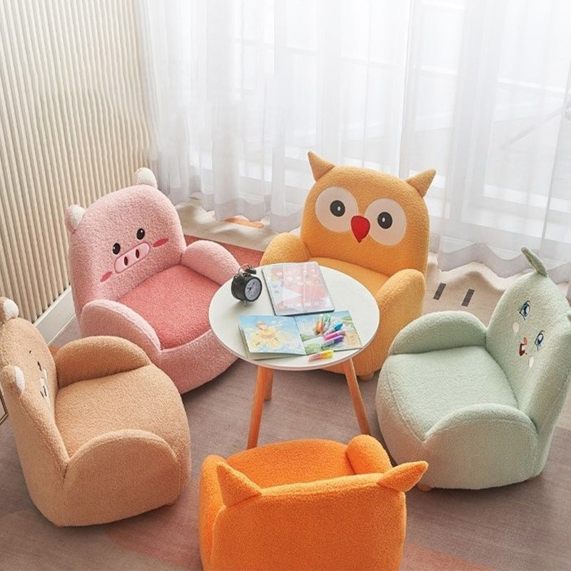 Modern Art Deco Lambswool Solid Wood Cartoon Animal Rounded Square Accent Chair With Backrest Armrests For Living Room
