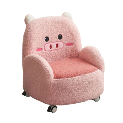 Modern Art Deco Lambswool Solid Wood Cartoon Animal Rounded Square Accent Chair With Backrest Armrests For Living Room