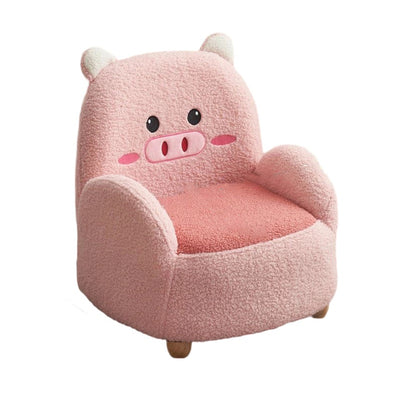 Modern Art Deco Lambswool Solid Wood Cartoon Animal Rounded Square Accent Chair With Backrest Armrests For Living Room