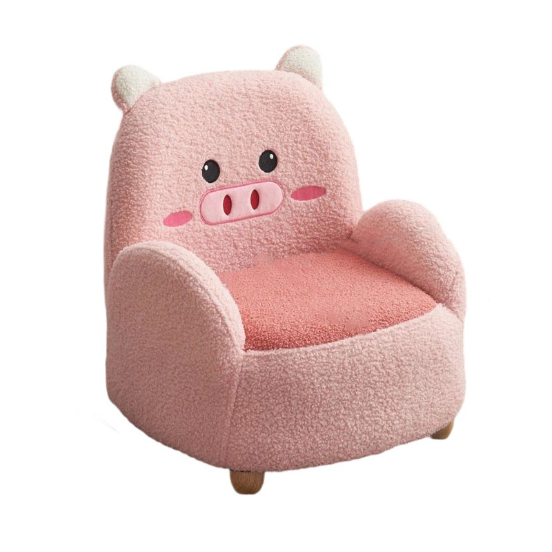 Modern Art Deco Lambswool Solid Wood Cartoon Animal Rounded Square Accent Chair With Backrest Armrests For Living Room