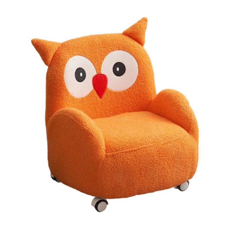 Modern Art Deco Lambswool Solid Wood Cartoon Animal Rounded Square Accent Chair With Backrest Armrests For Living Room
