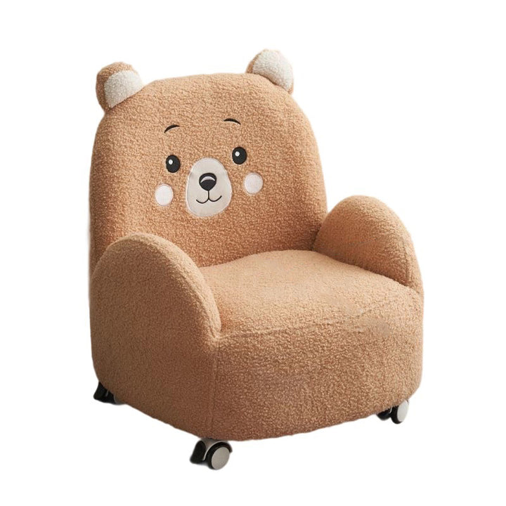 Moderner Art-Déco-Akzentstuhl mit Sherpa-Stoff, massivem Holz, Cartoon-Tierdesign und abgerundet-quadratischer Form mit Rückenlehne und Armlehnen für das Wohnzimmer 