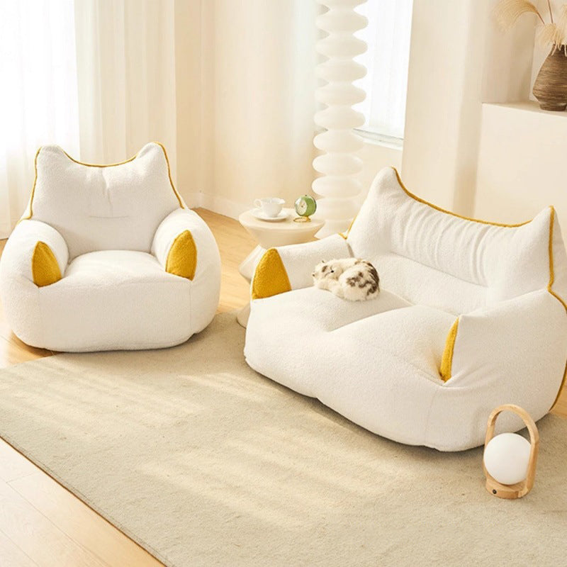 Contemporary Creative Teddy Fleece EPS Bunny Ear Square Accent Chair With Backrest &amp; Armrests For Living Room