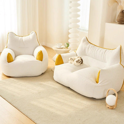 Contemporary Creative Teddy Fleece EPS Bunny Ear Square Accent Chair With Backrest & Armrests For Living Room