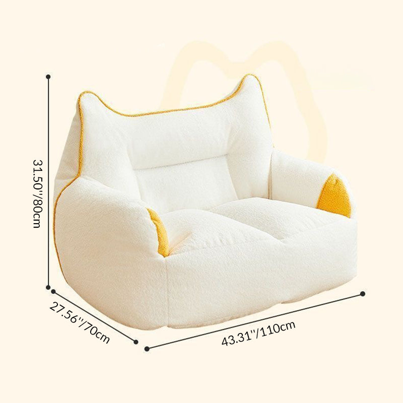 Contemporary Creative Teddy Fleece EPS Bunny Ear Square Accent Chair With Backrest &amp; Armrests For Living Room