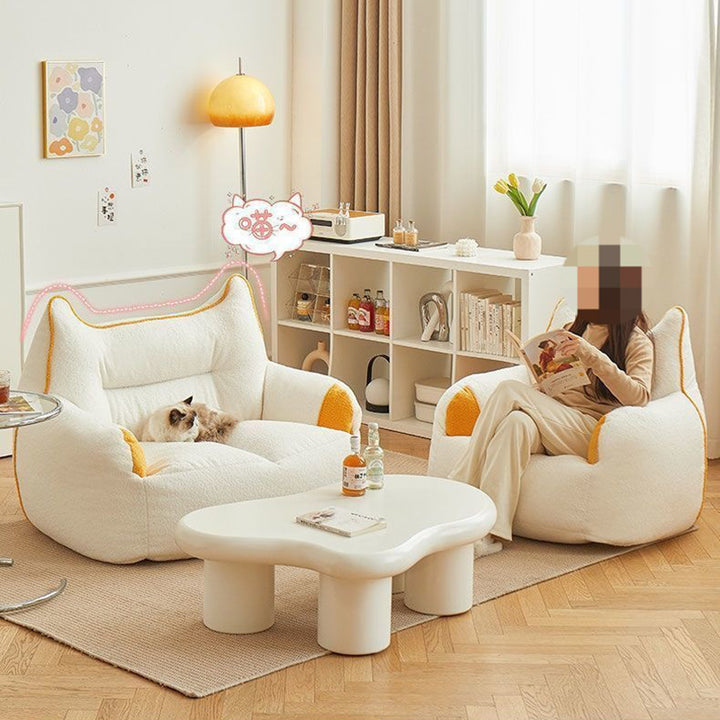 Fauteuil d'appoint carré contemporain en polaire teddy créative EPS avec oreilles de lapin, dossier et accoudoirs pour salon 