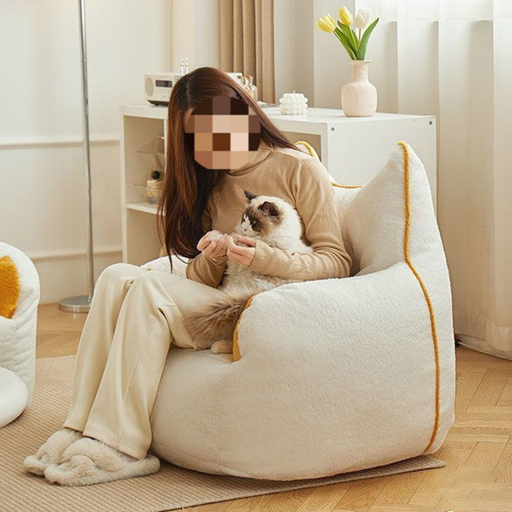 Contemporary Creative Teddy Fleece EPS Bunny Ear Square Accent Chair With Backrest &amp; Armrests For Living Room