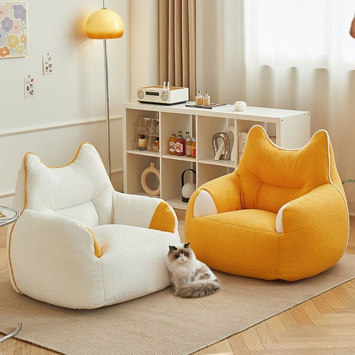 Fauteuil d'appoint carré contemporain en polaire teddy créative EPS avec oreilles de lapin, dossier et accoudoirs pour salon 