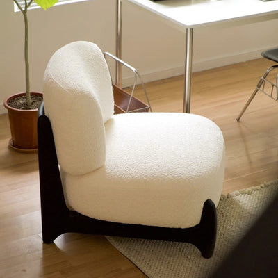 Contemporary Scandinavian Lambswool Solid Wood Rounded Square Accent Chair With Backrest For Bedroom