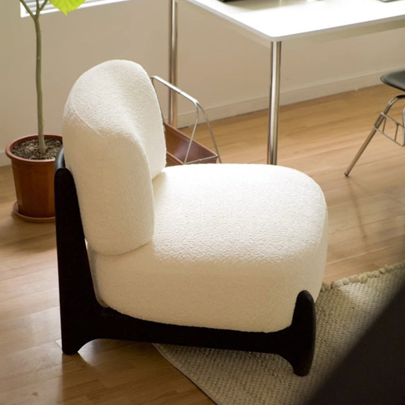 Contemporary Scandinavian Lambswool Solid Wood Rounded Square Accent Chair With Backrest For Bedroom
