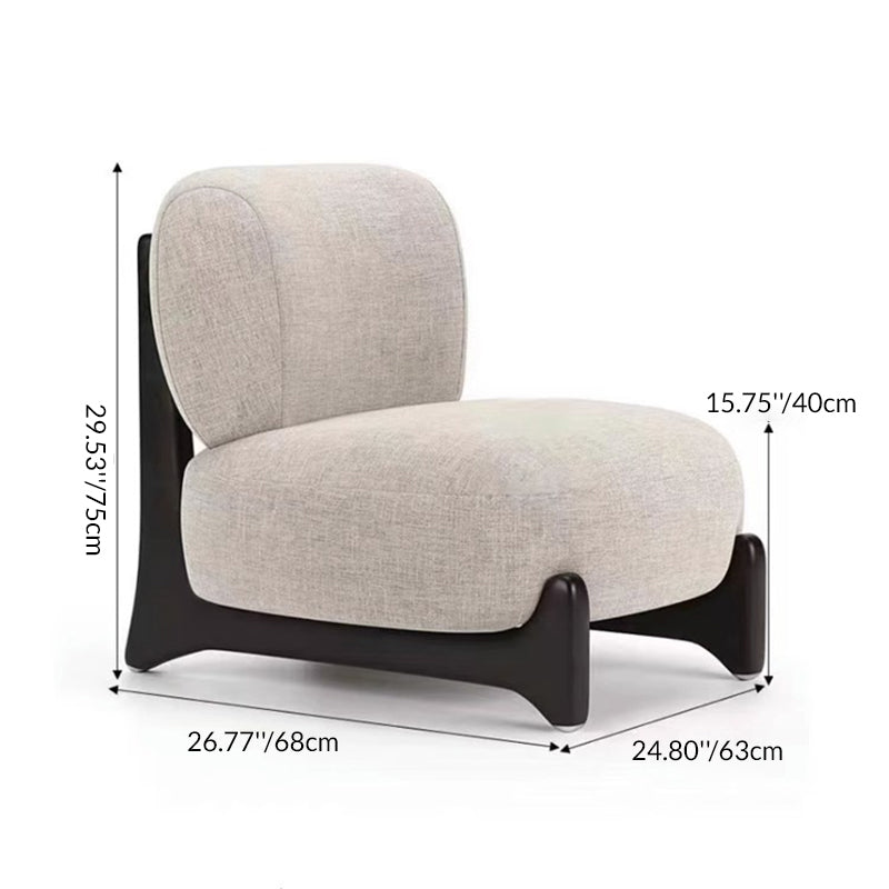 Contemporary Scandinavian Lambswool Solid Wood Rounded Square Accent Chair With Backrest For Bedroom
