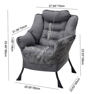 Modern Minimalist Linen Velvet Metal Rounded Square Accent Chair With Backrest Armrests For Living Room