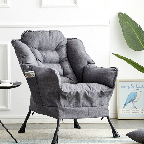 Modern Minimalist Linen Velvet Metal Rounded Square Accent Chair With Backrest Armrests For Living Room