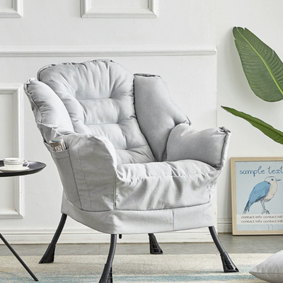 Modern Minimalist Linen Velvet Metal Rounded Square Accent Chair With Backrest Armrests For Living Room