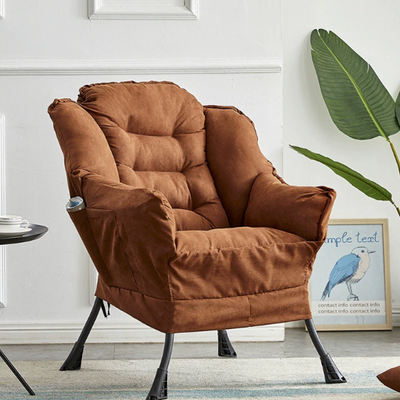 Modern Minimalist Linen Velvet Metal Rounded Square Accent Chair With Backrest Armrests For Living Room