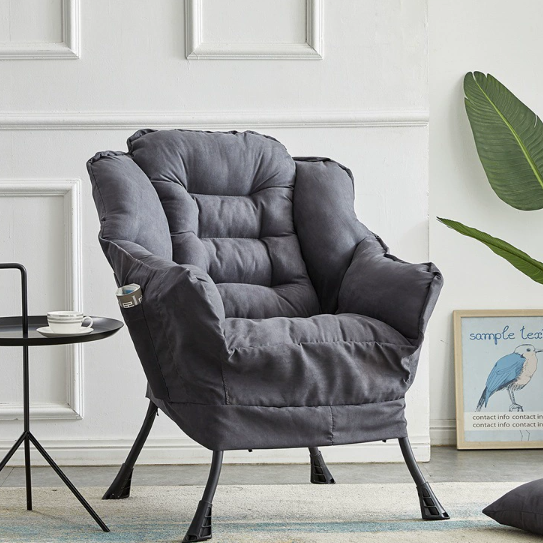 Modern Minimalist Linen Velvet Metal Rounded Square Accent Chair With Backrest Armrests For Living Room