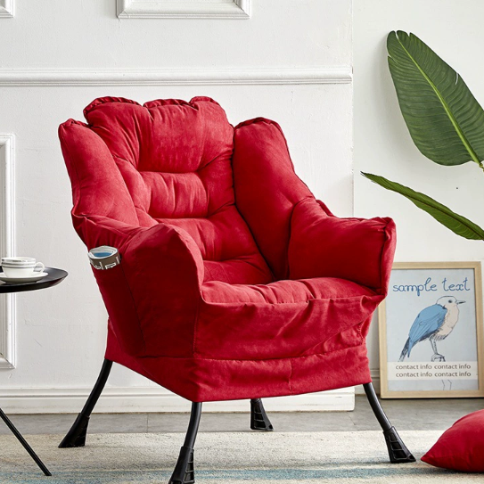 Modern Minimalist Linen Velvet Metal Rounded Square Accent Chair With Backrest Armrests For Living Room