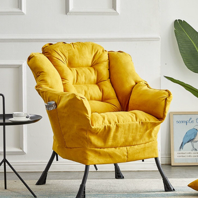 Modern Minimalist Linen Velvet Metal Rounded Square Accent Chair With Backrest Armrests For Living Room