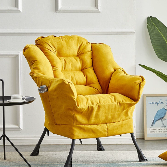 Modern Minimalist Linen Velvet Metal Rounded Square Accent Chair With Backrest Armrests For Living Room