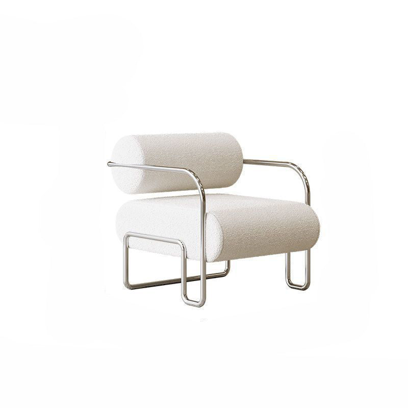 Traditional French Corduroy Suede Stainless Steel Cylindrical Square Accent Chair With Backrest Armrests For Living Room