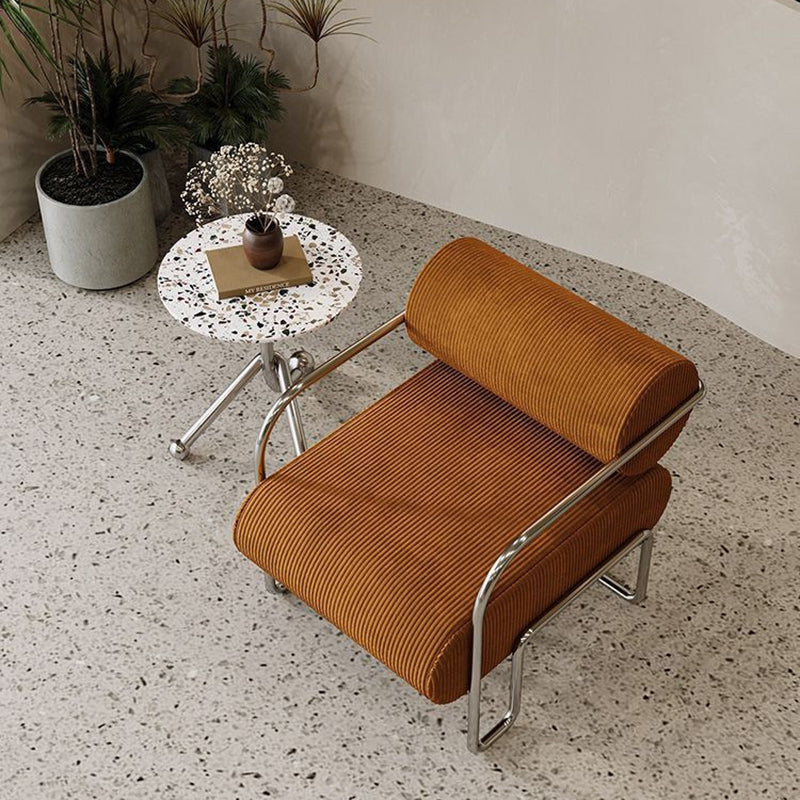 Traditional French Corduroy Suede Stainless Steel Cylindrical Square Accent Chair With Backrest Armrests For Living Room
