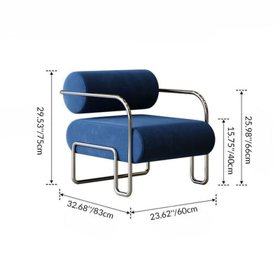 Traditional French Corduroy Suede Stainless Steel Cylindrical Square Accent Chair With Backrest Armrests For Living Room