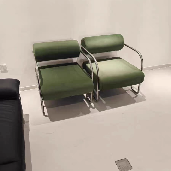 Traditional French Corduroy Suede Stainless Steel Cylindrical Square Accent Chair With Backrest Armrests For Living Room