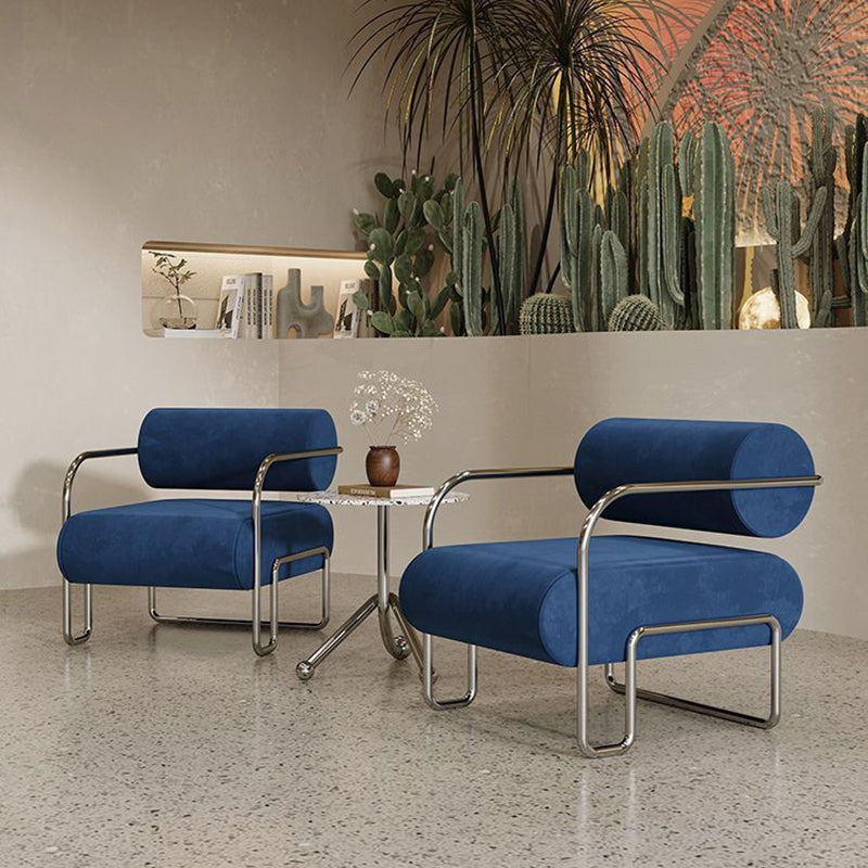 Traditional French Corduroy Suede Stainless Steel Cylindrical Square Accent Chair With Backrest Armrests For Living Room