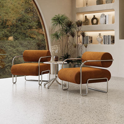 Traditional French Corduroy Suede Stainless Steel Cylindrical Square Accent Chair With Backrest Armrests For Living Room