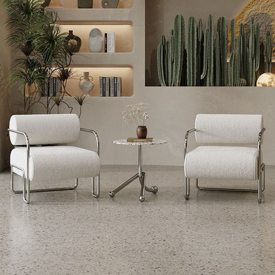 Traditional French Corduroy Suede Stainless Steel Cylindrical Square Accent Chair With Backrest Armrests For Living Room