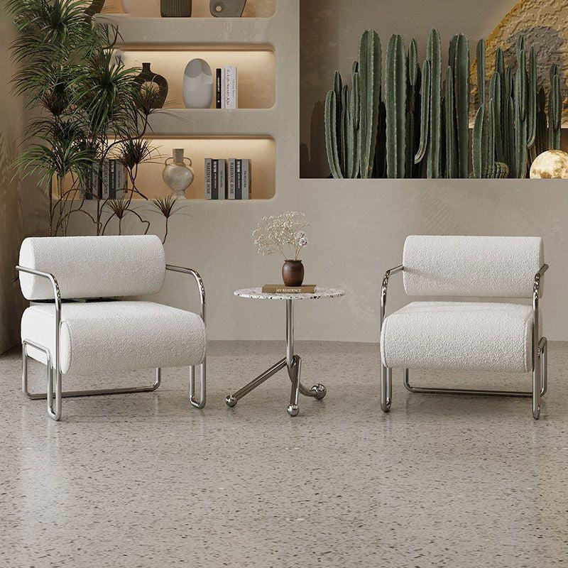 Traditional French Corduroy Suede Stainless Steel Cylindrical Square Accent Chair With Backrest Armrests For Living Room